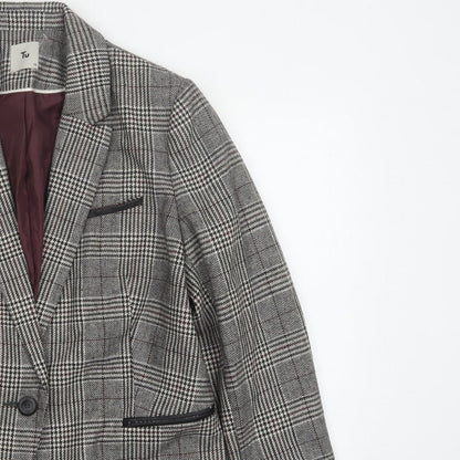 Tu Women’s Grey Check Blazer Size 18 Lined Single-Breasted Jacket
