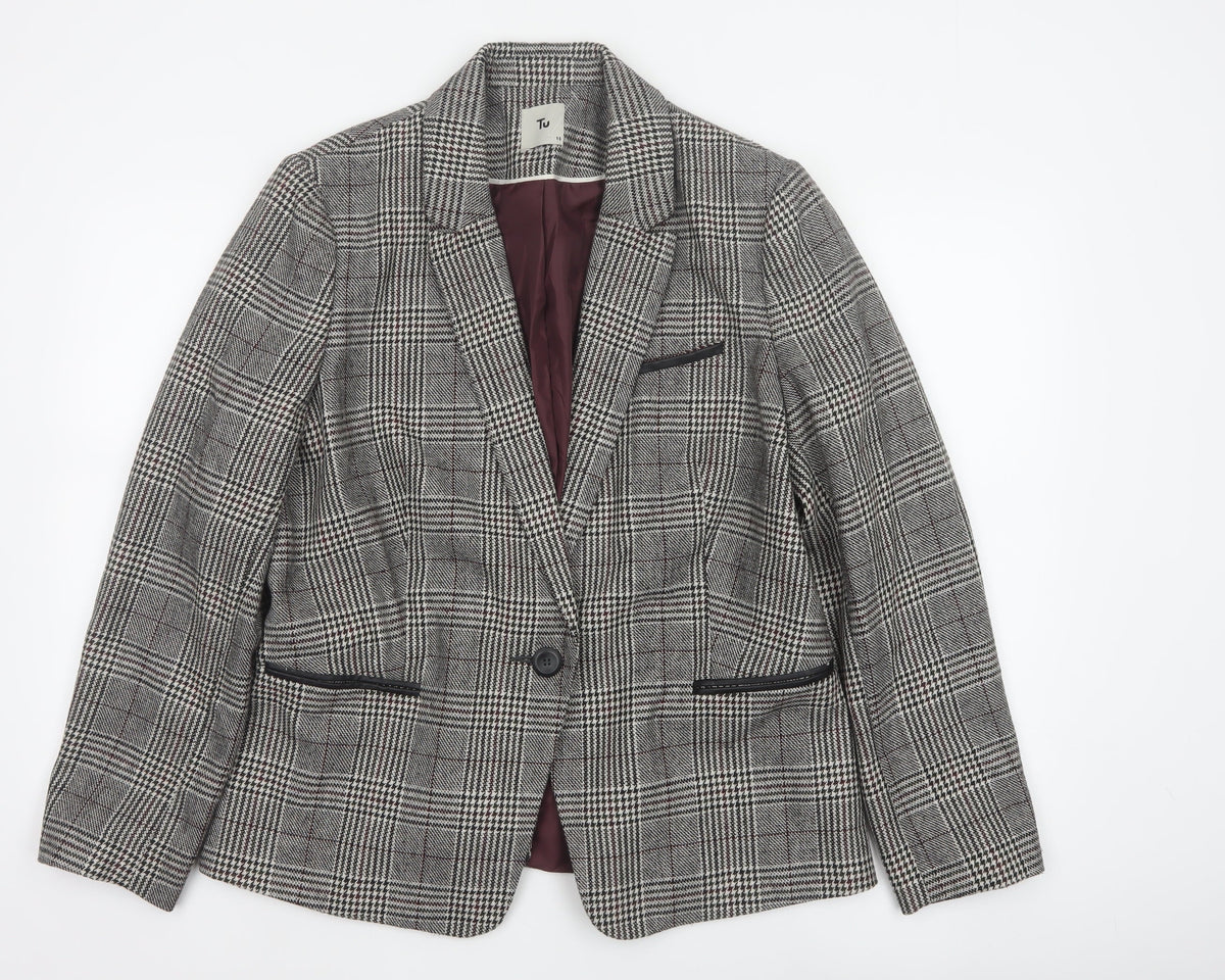 Tu Women’s Grey Check Blazer Size 18 Lined Single-Breasted Jacket