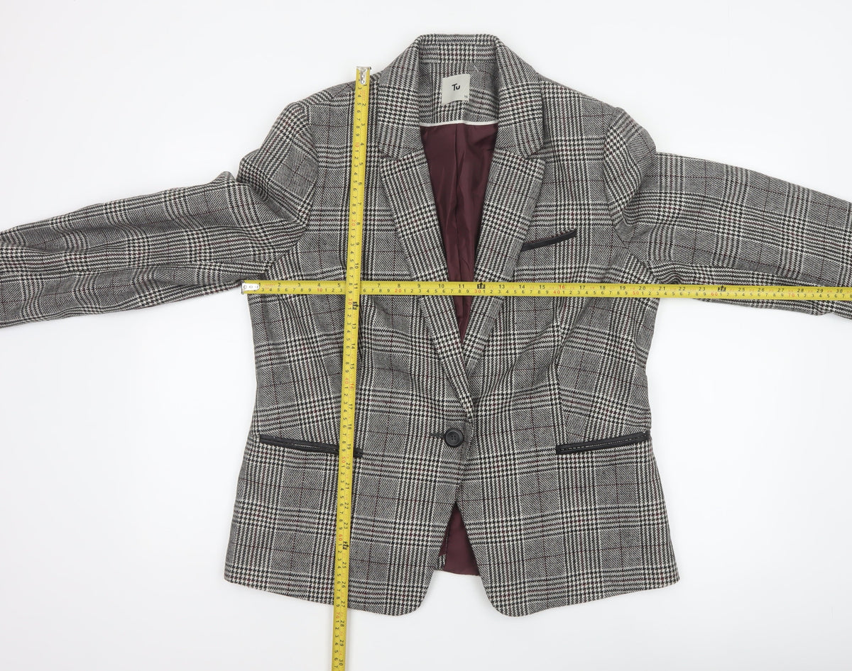 Tu Women’s Grey Check Blazer Size 18 Lined Single-Breasted Jacket