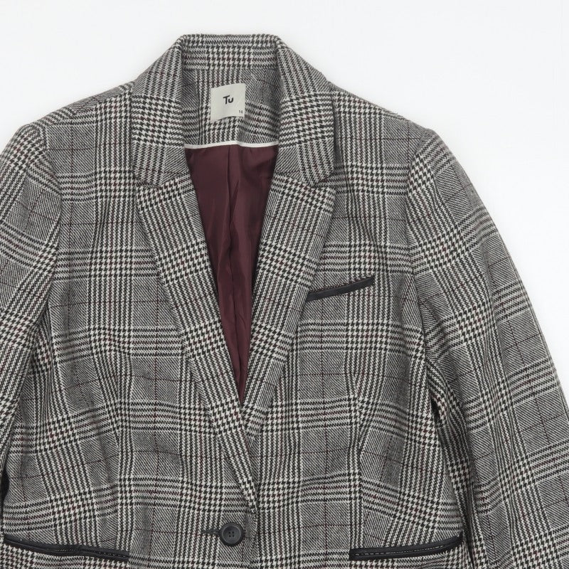 Tu Women’s Grey Check Blazer Size 18 Lined Single-Breasted Jacket