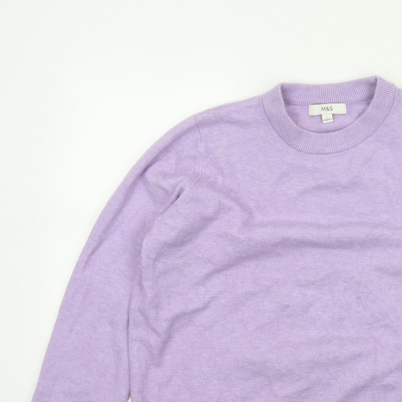 Marks and Spencer Women Purple L Crew Neck Knit Wool Blend Jumper