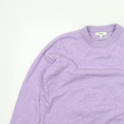 Marks and Spencer Women Purple L Crew Neck Knit Wool Blend Jumper