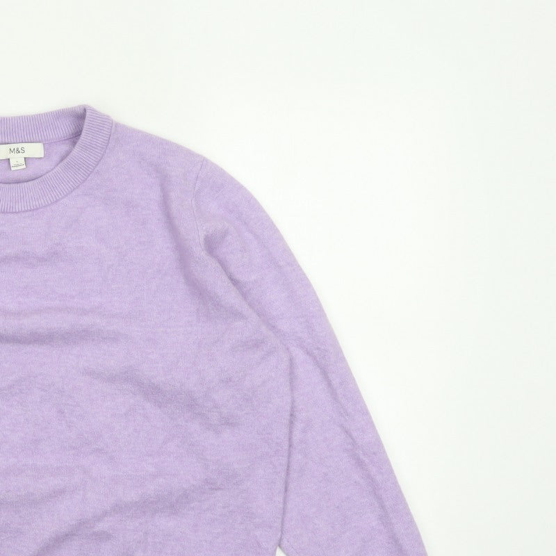Marks and Spencer Women Purple L Crew Neck Knit Wool Blend Jumper