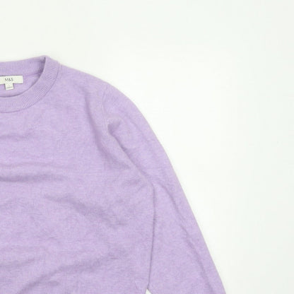 Marks and Spencer Women Purple L Crew Neck Knit Wool Blend Jumper