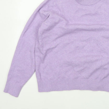 Marks and Spencer Women Purple L Crew Neck Knit Wool Blend Jumper