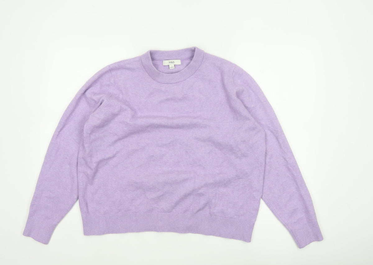 Marks and Spencer Women Purple L Crew Neck Knit Wool Blend Jumper