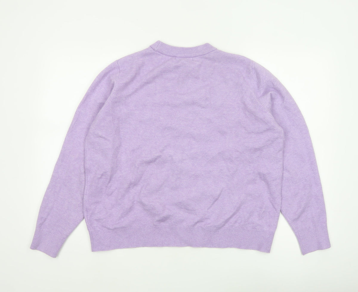 Marks and Spencer Women Purple L Crew Neck Knit Wool Blend Jumper