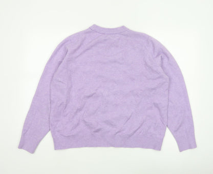 Marks and Spencer Women Purple L Crew Neck Knit Wool Blend Jumper
