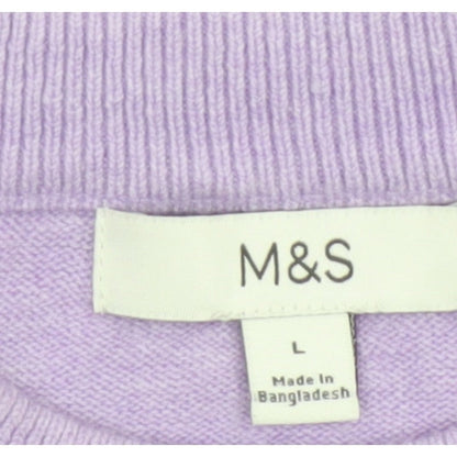 Marks and Spencer Women Purple L Crew Neck Knit Wool Blend Jumper