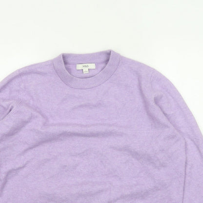 Marks and Spencer Women Purple L Crew Neck Knit Wool Blend Jumper