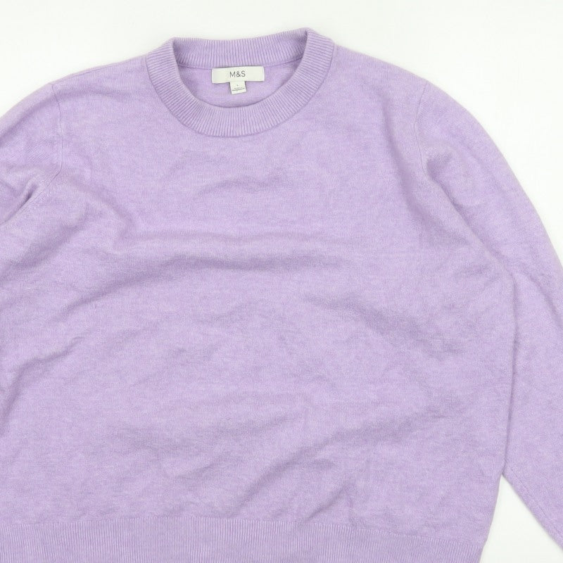 Marks and Spencer Women Purple L Crew Neck Knit Wool Blend Jumper