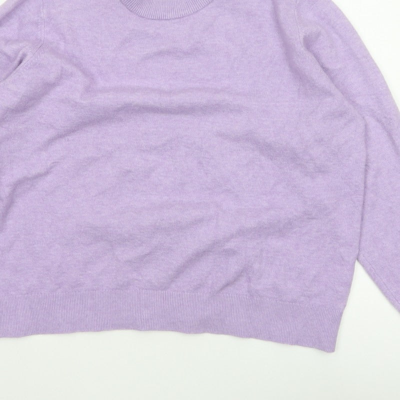 Marks and Spencer Women Purple L Crew Neck Knit Wool Blend Jumper