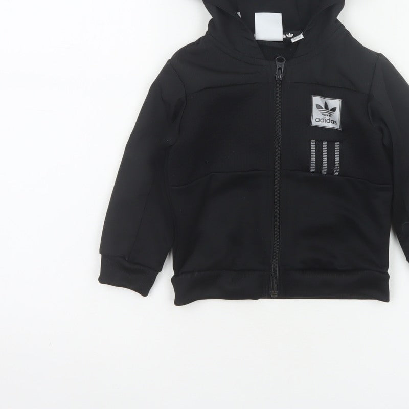 adidas Unisex Baby Black 9-12 Months Hooded Full Zip Track Jacket
