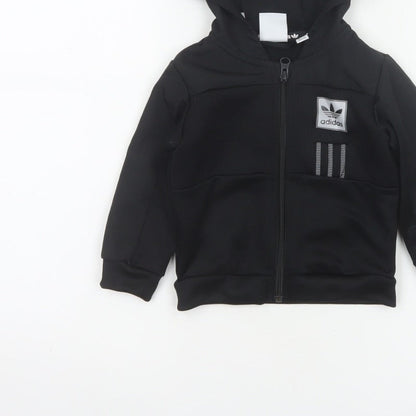 adidas Unisex Baby Black 9-12 Months Hooded Full Zip Track Jacket