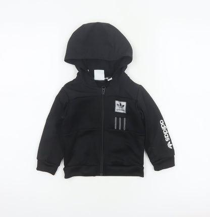 adidas Unisex Baby Black 9-12 Months Hooded Full Zip Track Jacket