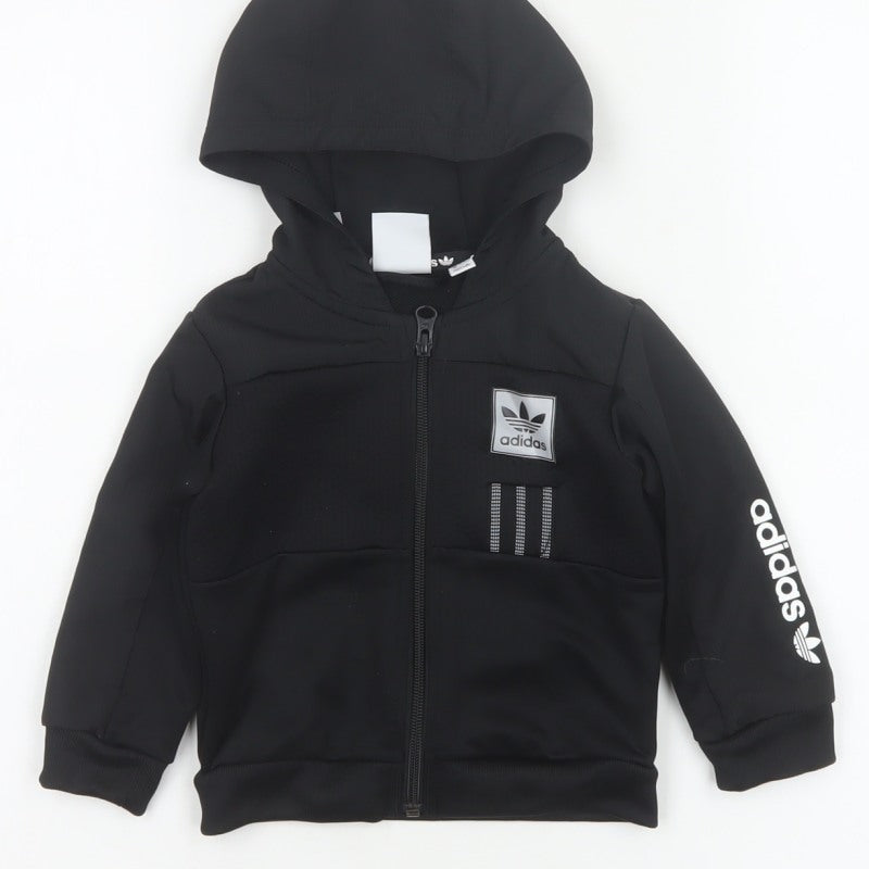 adidas Unisex Baby Black 9-12 Months Hooded Full Zip Track Jacket