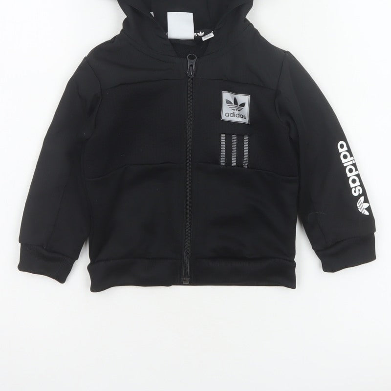 adidas Unisex Baby Black 9-12 Months Hooded Full Zip Track Jacket
