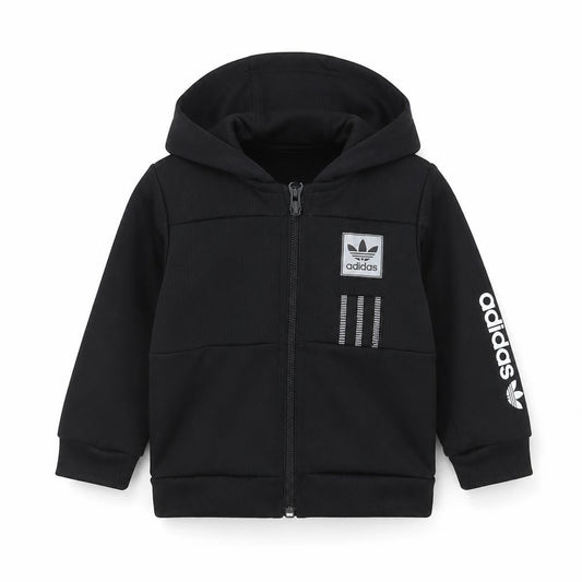 Front view of adidas unisex baby black 9-12 months hooded full zip track jacket
