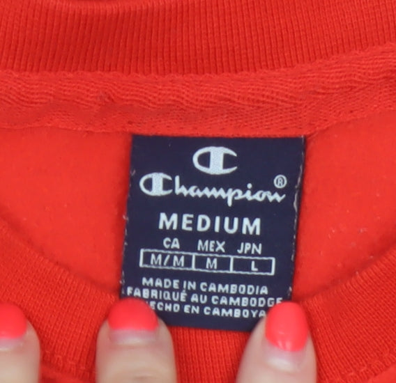 Champion Men's Red M Fleece Crew Neck Pullover Sweatshirt Logo