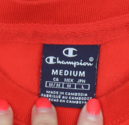 Champion Men's Red M Fleece Crew Neck Pullover Sweatshirt Logo