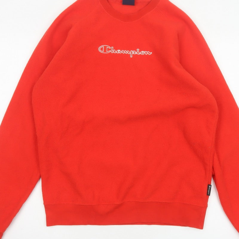 Champion Men's Red M Fleece Crew Neck Pullover Sweatshirt Logo
