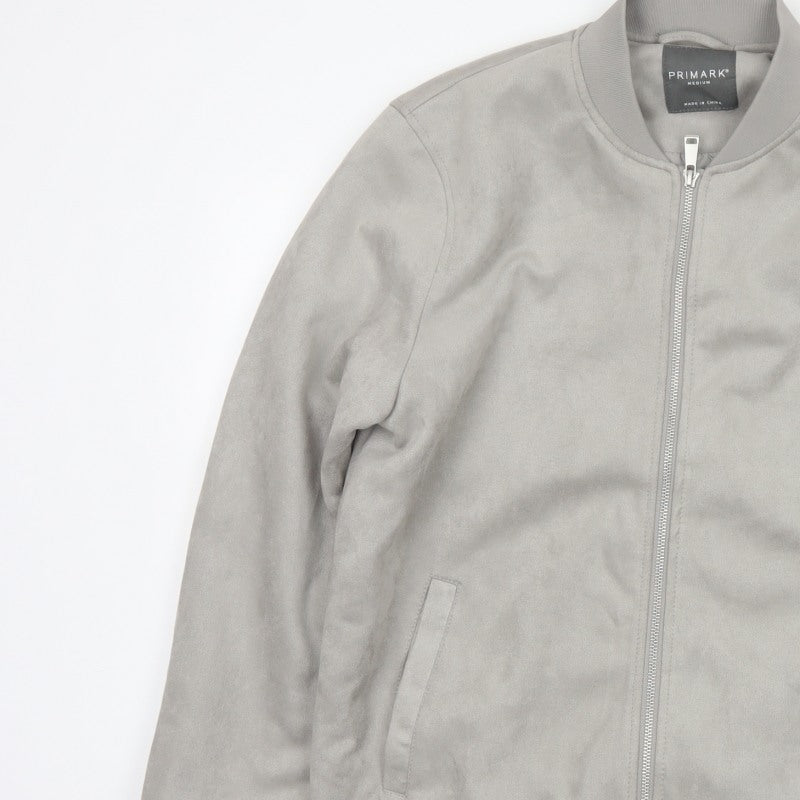 Primark Men Grey M Faux Suede Bomber Jacket Full Zip