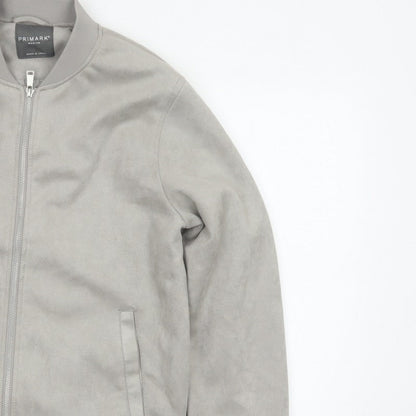 Primark Men Grey M Faux Suede Bomber Jacket Full Zip