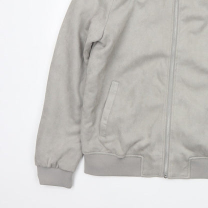 Primark Men Grey M Faux Suede Bomber Jacket Full Zip