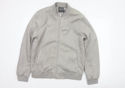 Primark Men Grey M Faux Suede Bomber Jacket Full Zip