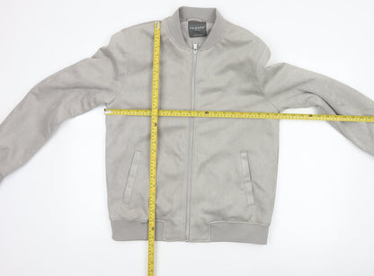 Primark Men Grey M Faux Suede Bomber Jacket Full Zip