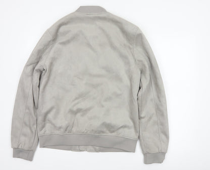 Primark Men Grey M Faux Suede Bomber Jacket Full Zip