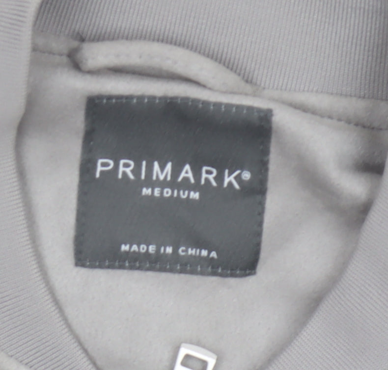 Primark Men Grey M Faux Suede Bomber Jacket Full Zip