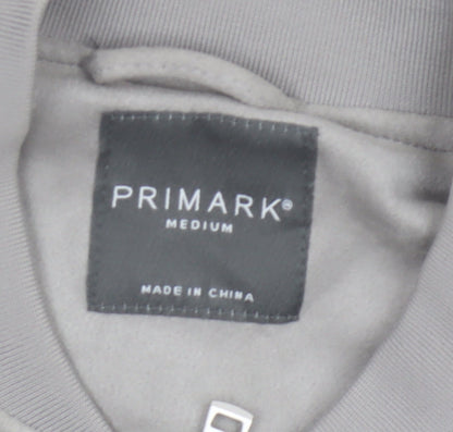 Primark Men Grey M Faux Suede Bomber Jacket Full Zip