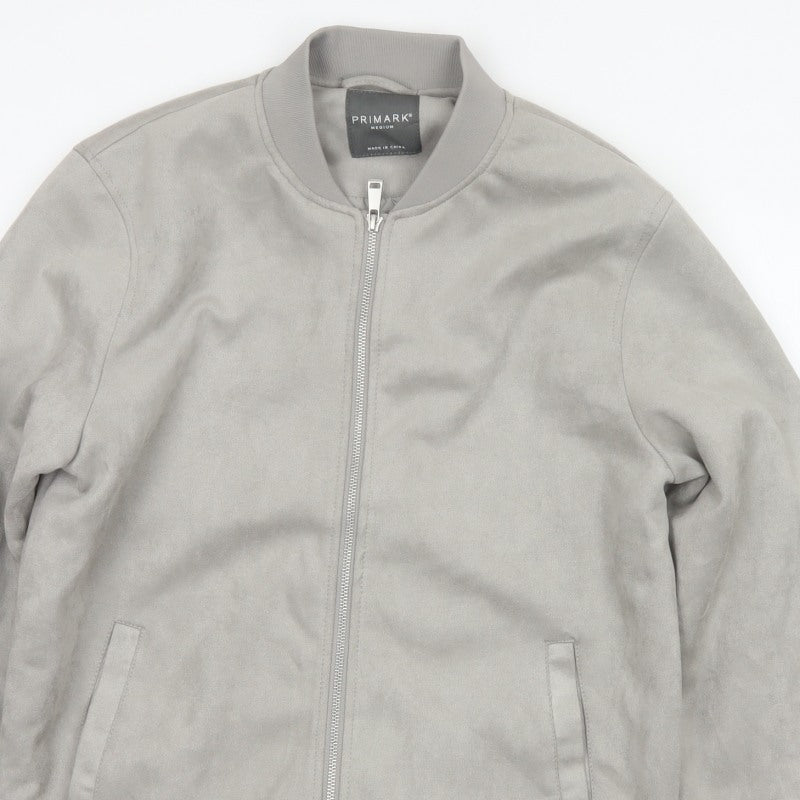 Primark Men Grey M Faux Suede Bomber Jacket Full Zip