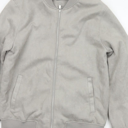 Primark Men Grey M Faux Suede Bomber Jacket Full Zip