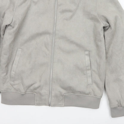 Primark Men Grey M Faux Suede Bomber Jacket Full Zip