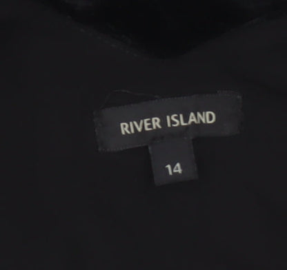 River Island Women Black UK 14 Velvet Lace Trim Slip Dress Party
