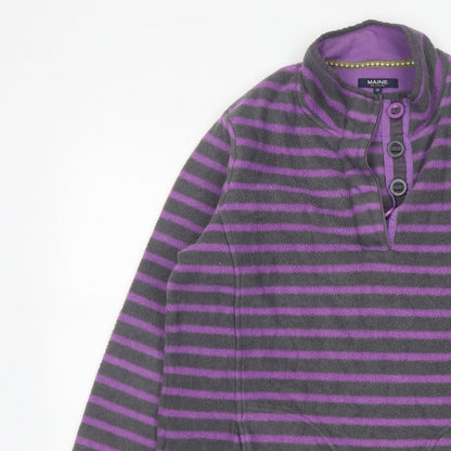 Maine New England Women’s Grey Purple Striped Fleece Henley Sweatshirt UK 16