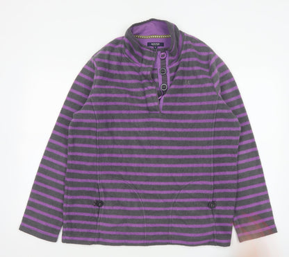 Maine New England Women’s Grey Purple Striped Fleece Henley Sweatshirt UK 16