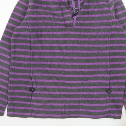 Maine New England Women’s Grey Purple Striped Fleece Henley Sweatshirt UK 16
