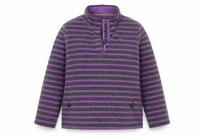 Maine New England Women’s Grey Purple Striped Fleece Henley Sweatshirt UK 16
