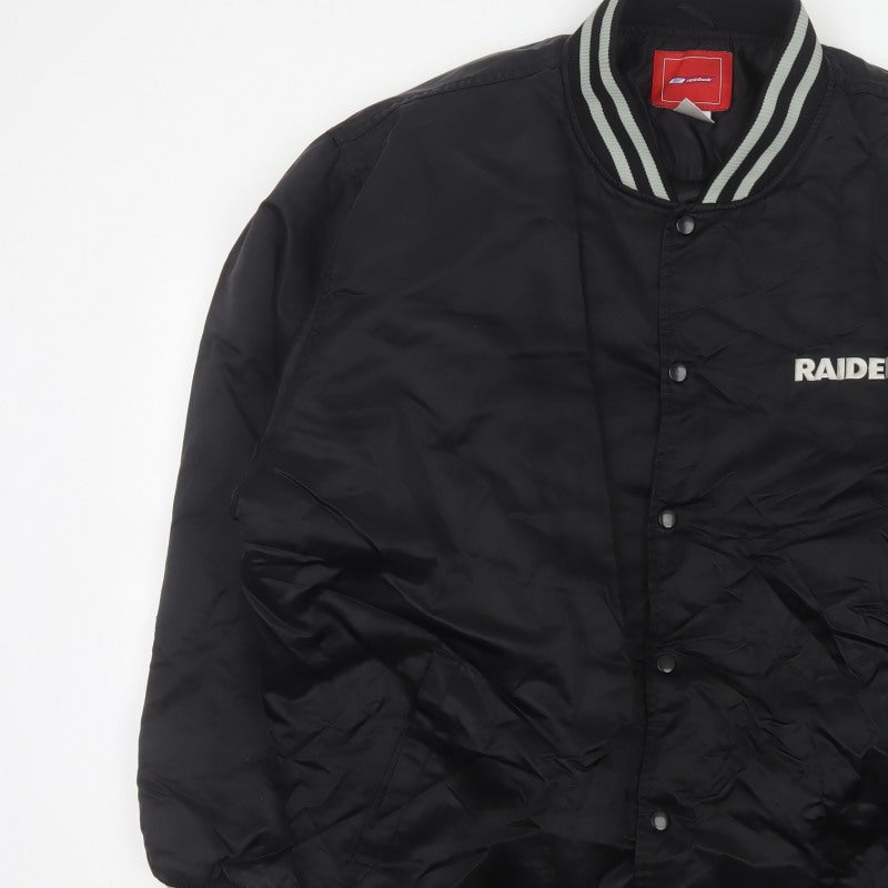 Reebok Men’s Black XL Raiders NFL Varsity Bomber Jacket Snap Logo