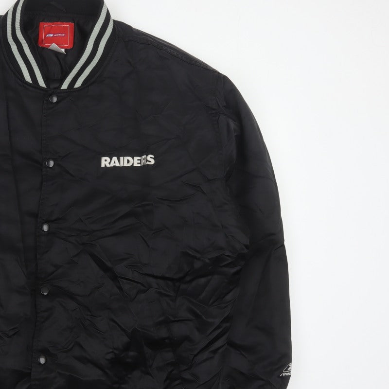 Reebok Men’s Black XL Raiders NFL Varsity Bomber Jacket Snap Logo