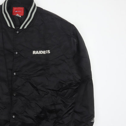 Reebok Men’s Black XL Raiders NFL Varsity Bomber Jacket Snap Logo