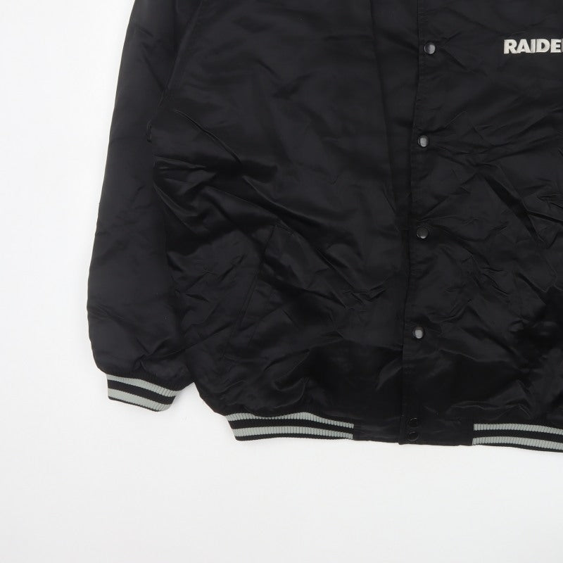 Reebok Men’s Black XL Raiders NFL Varsity Bomber Jacket Snap Logo