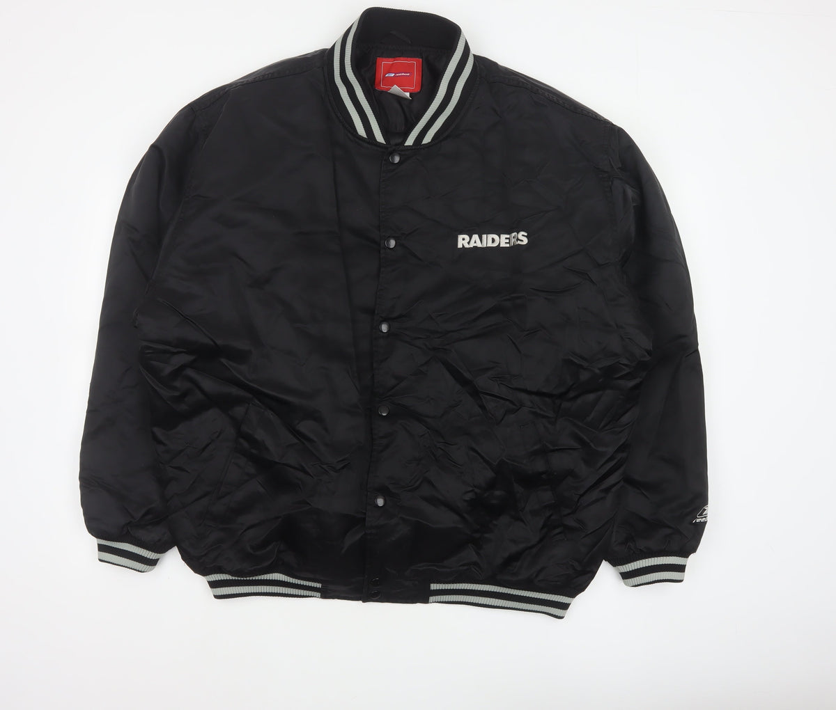 Reebok Men’s Black XL Raiders NFL Varsity Bomber Jacket Snap Logo
