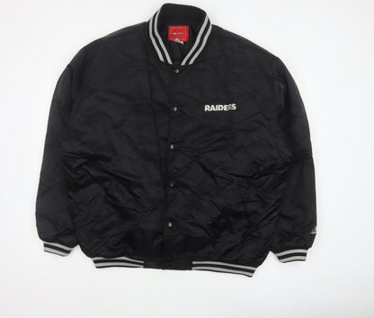 Reebok Men’s Black XL Raiders NFL Varsity Bomber Jacket Snap Logo