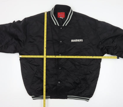 Reebok Men’s Black XL Raiders NFL Varsity Bomber Jacket Snap Logo