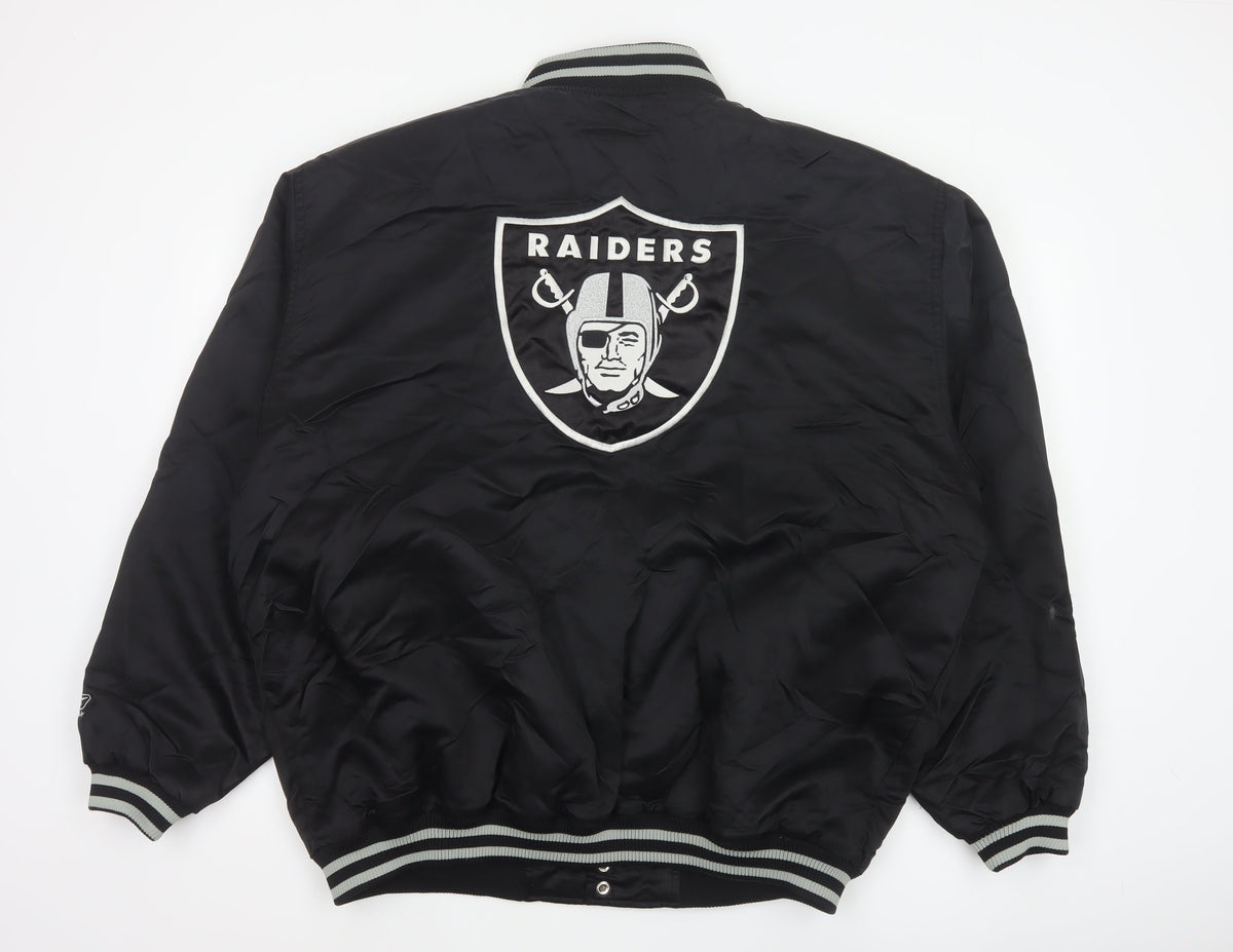 Reebok Men’s Black XL Raiders NFL Varsity Bomber Jacket Snap Logo
