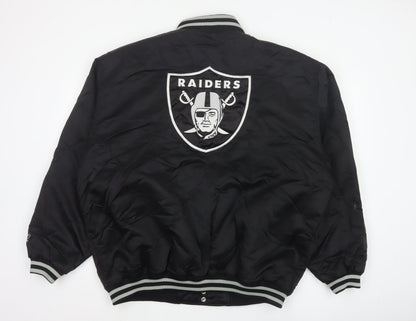 Reebok Men’s Black XL Raiders NFL Varsity Bomber Jacket Snap Logo